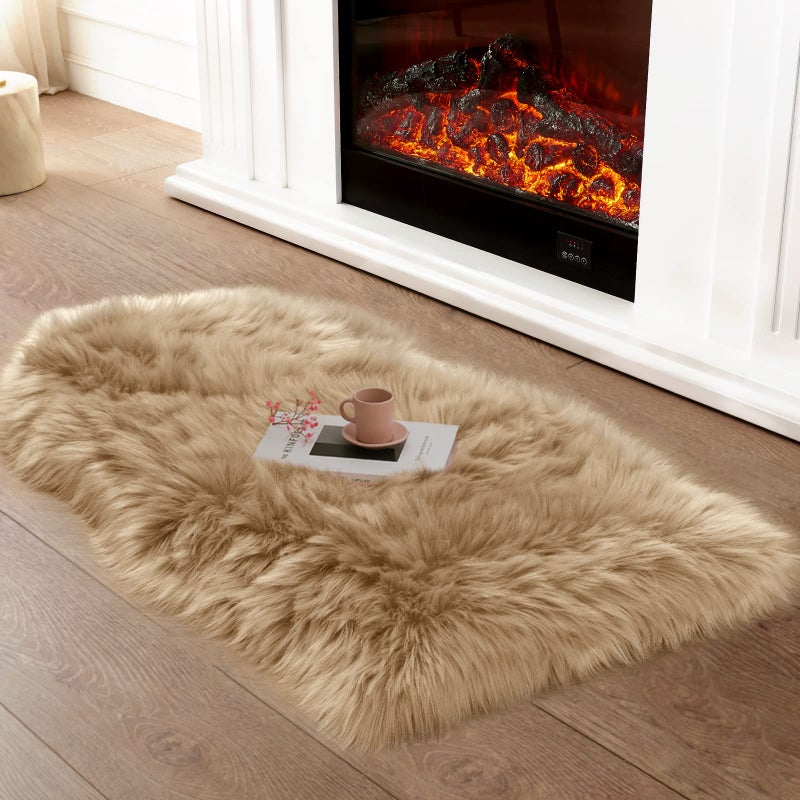 Ciicool Faux Sheepskin Rugs Soft Faux Fur Rug Beige Fluffy Rug Chair Couch Cover Fuzzy Carpet for Bedroom Floor Sofa Living Room 2x3 Feet - Image 2